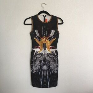 Clover Canyon Black Mini Dress with Gold and White Graphic
